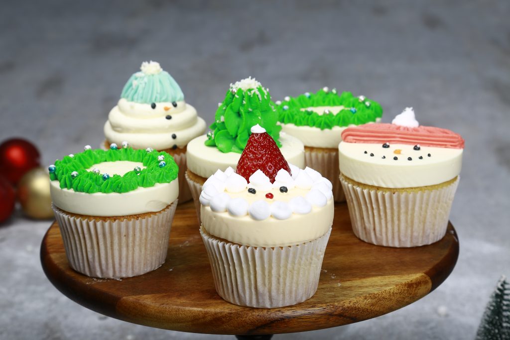 Close-up showing different festive designs (snowflakes, trees, etc.)