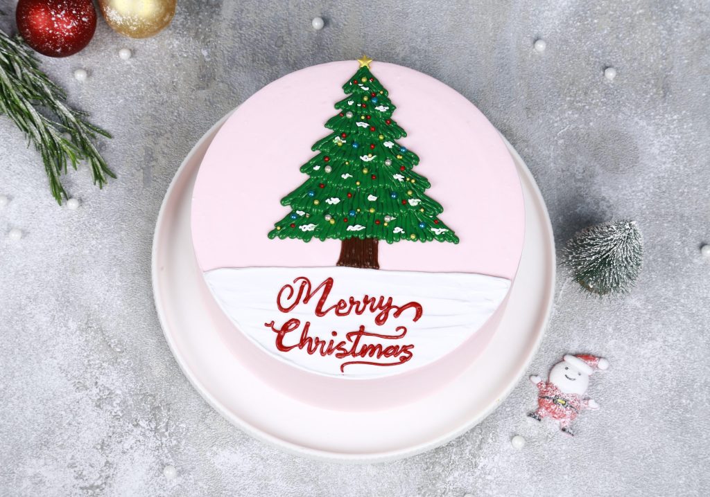 Luxury Pink Christmas Cake Dubai full view